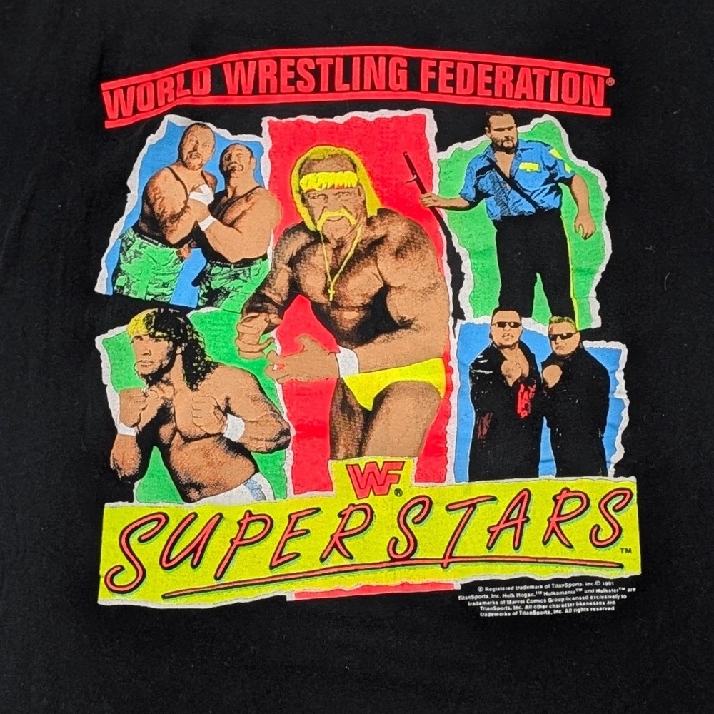Vintage 1991 WWF Superstars T-Shirt Hulk Hogan Ultimate Warrior Black XL 90s